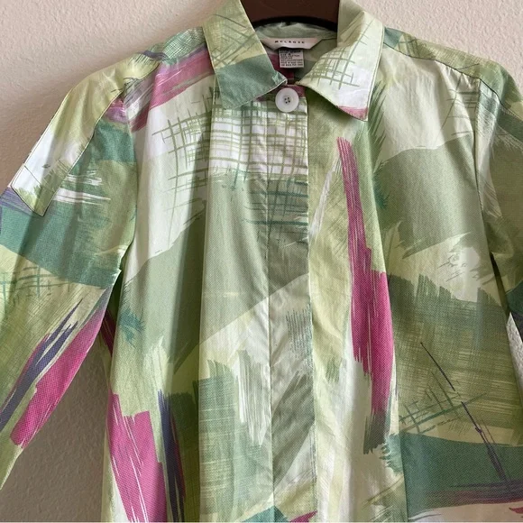 Vintage Melrose green & pink abstract waterproof trench coat - Picture 10 of 15